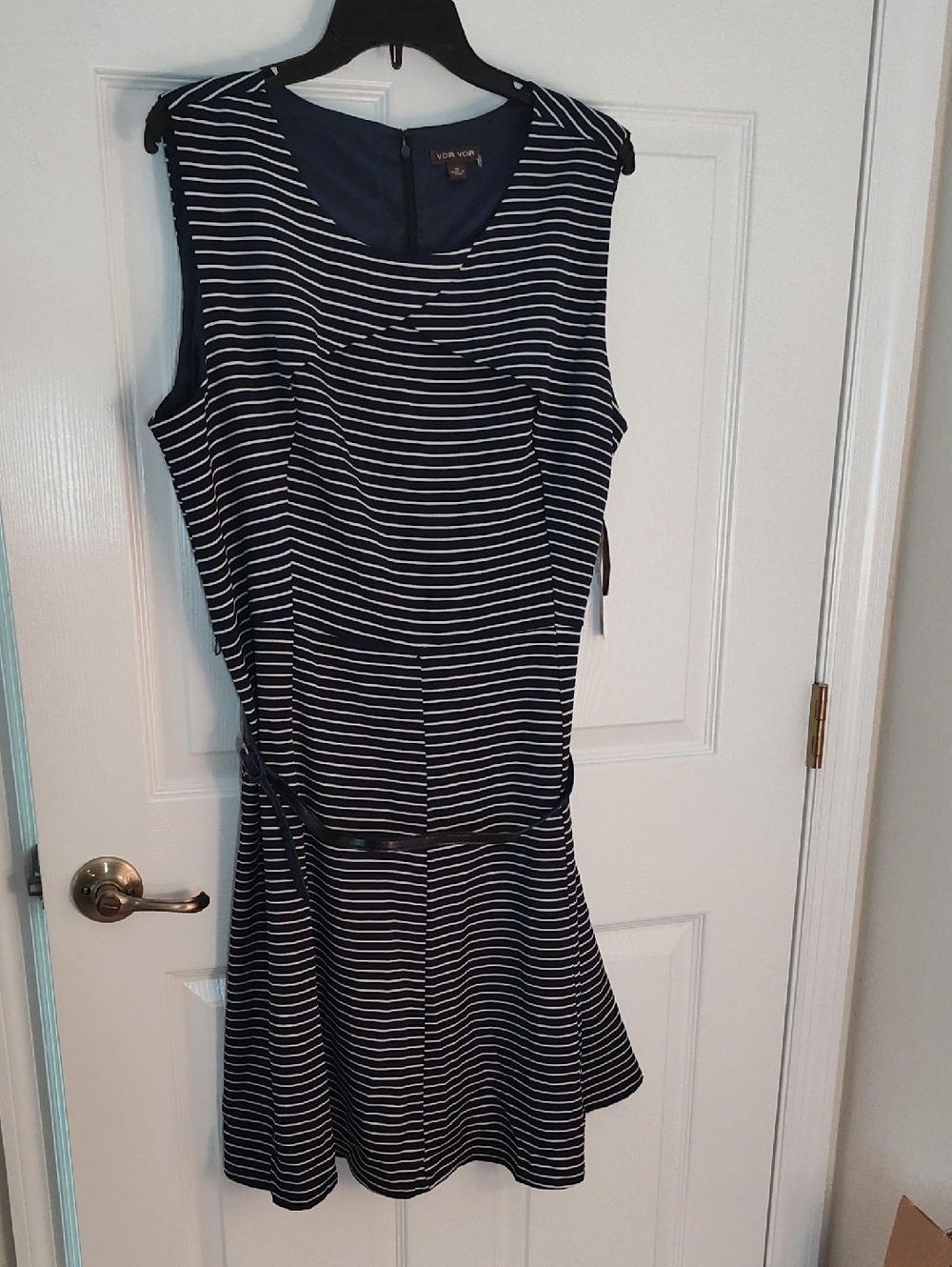 Von Vonni Navy & White Sleeveless Fit-and-Flare Striped Dress